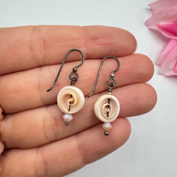 Spiral Seashell Dangle Earrings Silver Tested Mermaidcore Sirencore Beachy - Picture 3 of 9